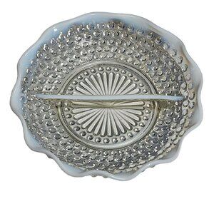 Moonstone Pattern Glass Ruffled Divided Relish with Opalescent Blue Hobnail VTG